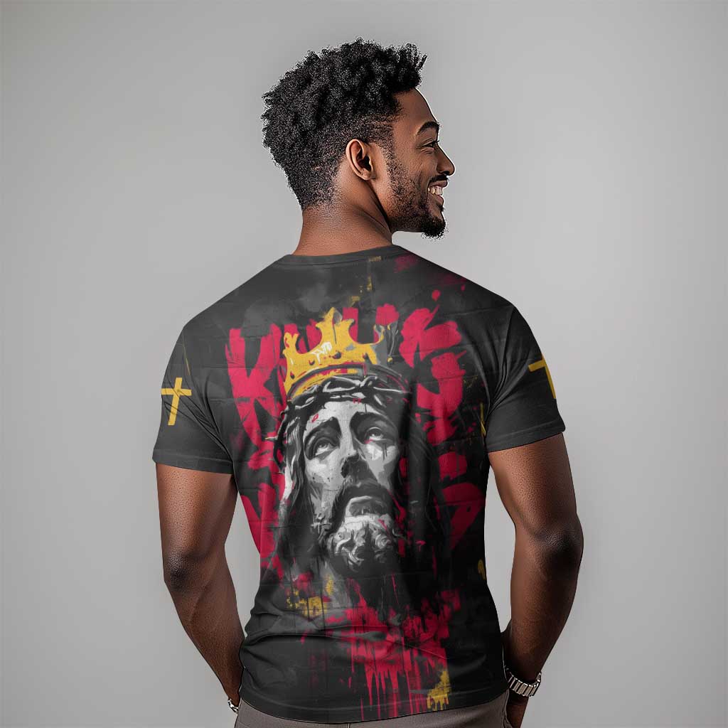 Jesus Graffiti Design T shirt Crowned Portrait and Urban Street Art Style - African Pride