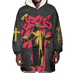 Jesus Graffiti Design Wearable Blanket Hoodie Crowned Portrait and Urban Street Art Style - African Pride