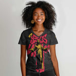 Jesus Graffiti Design Women V-Neck T-Shirt Crowned Portrait and Urban Street Art Style - African Pride