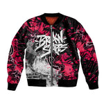 Hip Hop Graffiti Design Bomber Jacket Sitting Hooded Figure and Red Black Street - African Pride