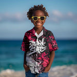 Hip Hop Graffiti Design Kid Hawaiian Shirt Sitting Hooded Figure and Red Black Street - African Pride