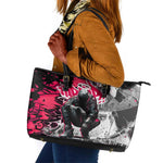 Hip Hop Graffiti Design Leather Tote Bag Sitting Hooded Figure and Red Black Street - African Pride