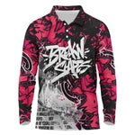 Hip Hop Graffiti Design Long Sleeve Polo Shirt Sitting Hooded Figure and Red Black Street - African Pride