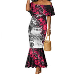 Hip Hop Graffiti Design Mermaid Dress Sitting Hooded Figure and Red Black Street - African Pride