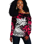 Hip Hop Graffiti Design Off Shoulder Sweater Sitting Hooded Figure and Red Black Street - African Pride
