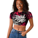 Hip Hop Graffiti Design Raglan Cropped T shirt Sitting Hooded Figure and Red Black Street - African Pride