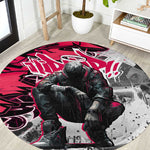 Hip Hop Graffiti Design Round Carpet Sitting Hooded Figure and Red Black Street - African Pride