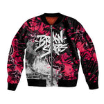 Hip Hop Graffiti Design Sleeve Zip Bomber Jacket Sitting Hooded Figure and Red Black Street - African Pride