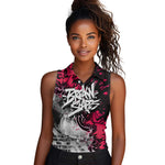 Hip Hop Graffiti Design Women Sleeveless Polo Shirt Sitting Hooded Figure and Red Black Street - African Pride