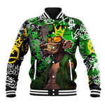 Graffiti Street Art Baseball Jacket Smoking Ape Character and Neon Crown Symbols - African Pride