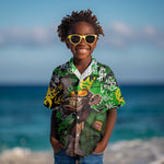 Graffiti Street Art Kid Hawaiian Shirt Smoking Ape Character and Neon Crown Symbols - African Pride