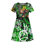 Graffiti Street Art Kid Short Sleeve Dress Smoking Ape Character and Neon Crown Symbols - African Pride