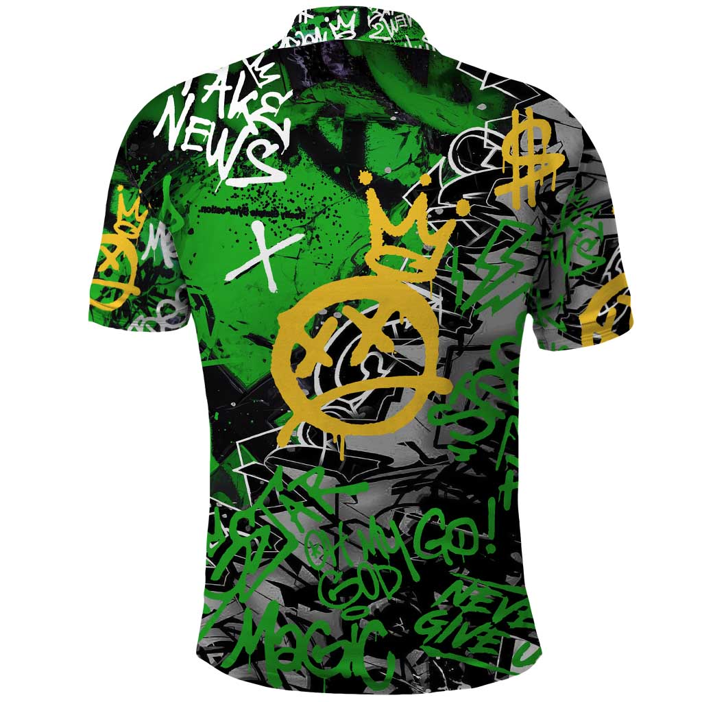 Graffiti Street Art Polo Shirt Smoking Ape Character and Neon Crown Symbols - African Pride