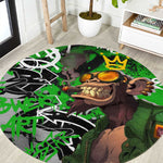 Graffiti Street Art Round Carpet Smoking Ape Character and Neon Crown Symbols - African Pride