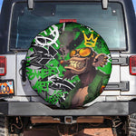 Graffiti Street Art Spare Tire Cover Smoking Ape Character and Neon Crown Symbols - African Pride