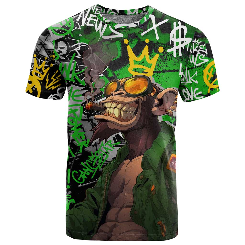 Graffiti Street Art T shirt Smoking Ape Character and Neon Crown Symbols - African Pride