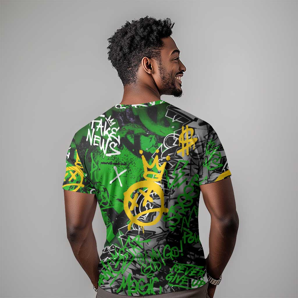 Graffiti Street Art T shirt Smoking Ape Character and Neon Crown Symbols - African Pride