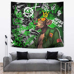 Graffiti Street Art Tapestry Smoking Ape Character and Neon Crown Symbols - African Pride