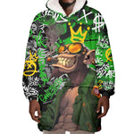 Graffiti Street Art Wearable Blanket Hoodie Smoking Ape Character and Neon Crown Symbols - African Pride