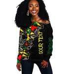 Lion King Africa Graffiti Off Shoulder Sweater Bold Text and Neon Colors - African Pride