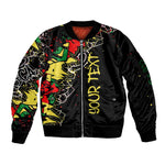 Lion King Africa Graffiti Sleeve Zip Bomber Jacket Bold Text and Neon Colors - African Pride