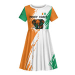 Ivory Coast Kid Short Sleeve Dress African Elephant in Ivorian Flag Colors - African Pride