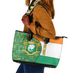 Ivory Coast Leather Tote Bag Elephant Crest and Tribal Pattern - African Pride