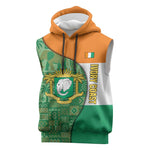 Ivory Coast Sleeveless Hoodie Elephant Crest and Tribal Pattern - African Pride