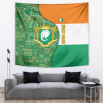Ivory Coast Tapestry Elephant Crest and Tribal Pattern - African Pride