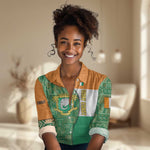 Ivory Coast Women Casual Shirt Elephant Crest and Tribal Pattern - African Pride