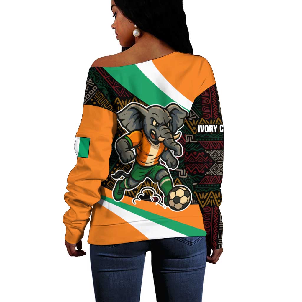 Ivory Coast Elephants Football Off Shoulder Sweater Soccer with Tribal Pattern - African Pride
