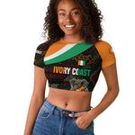 Ivory Coast Elephants Football Raglan Cropped T shirt Soccer with Tribal Pattern - African Pride