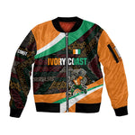 Ivory Coast Elephants Football Sleeve Zip Bomber Jacket Soccer with Tribal Pattern - African Pride
