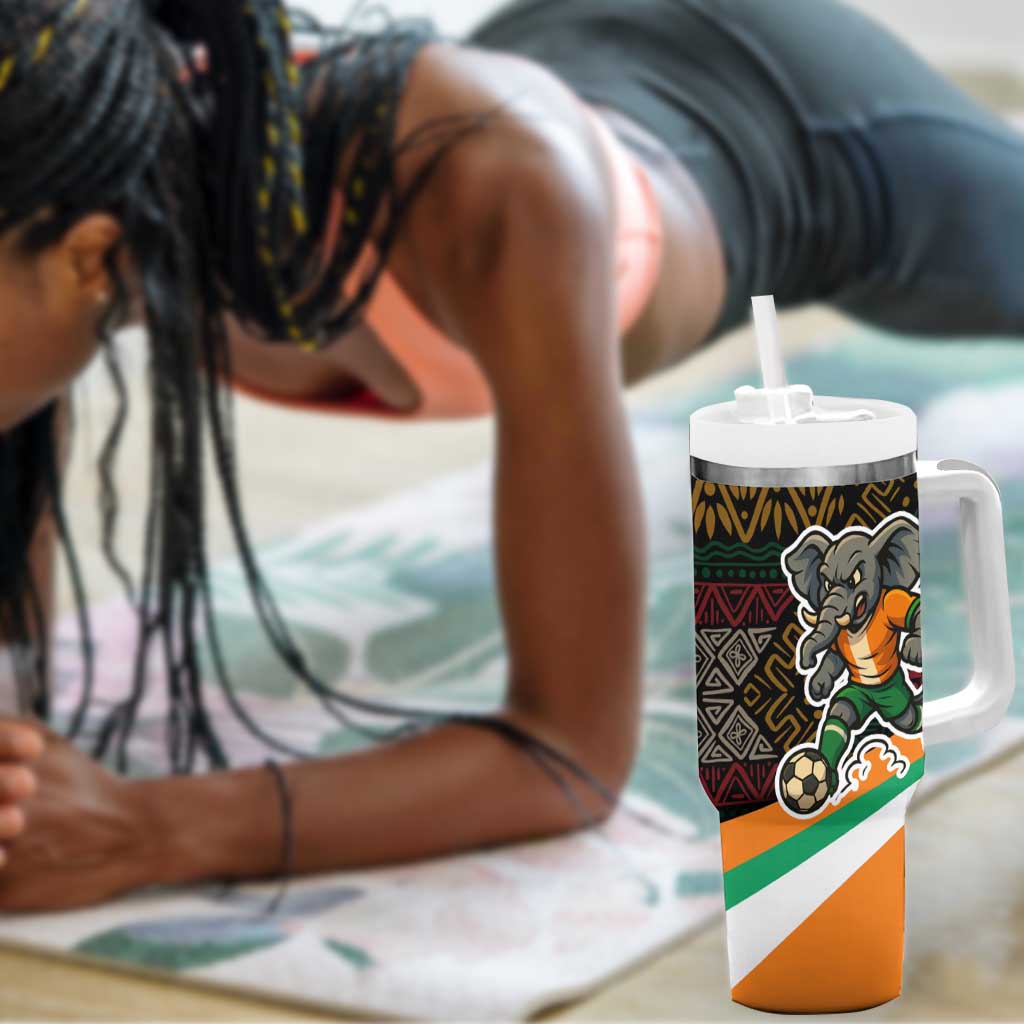Ivory Coast Elephants Football Tumbler With Handle Soccer with Tribal Pattern - African Pride