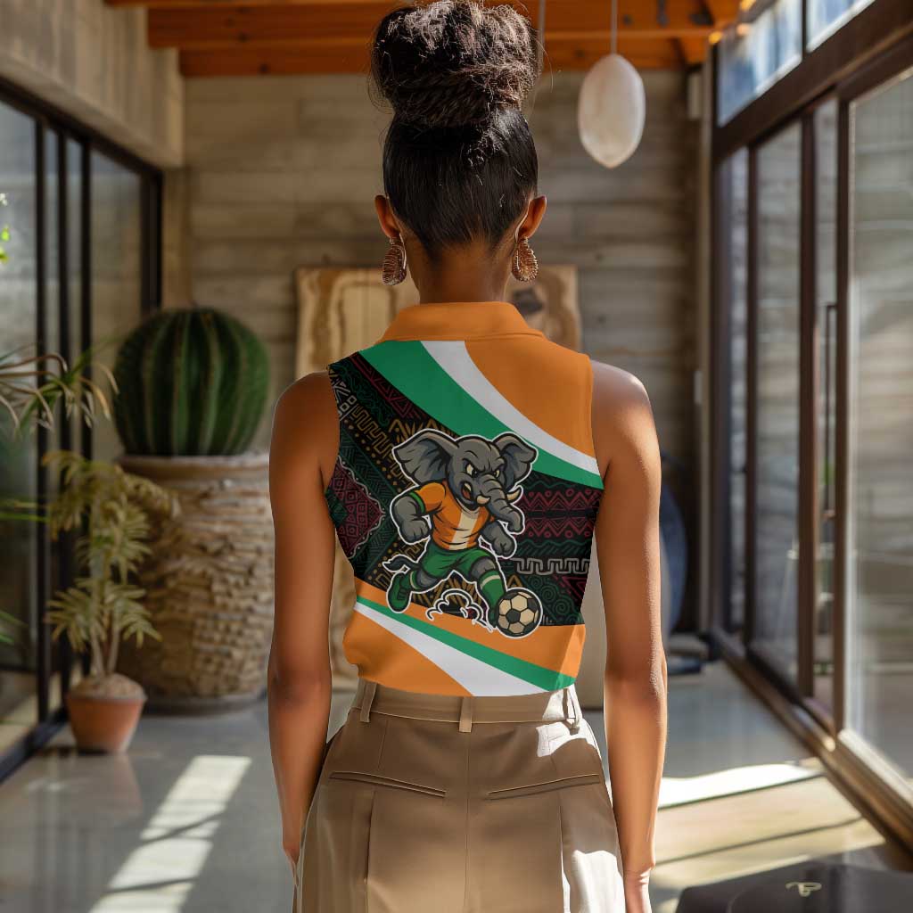 Ivory Coast Elephants Football Women Sleeveless Polo Shirt Soccer with Tribal Pattern - African Pride