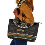 Ivory Coast African Pattern Leather Tote Bag Ethnic Geometric and National Motto - African Pride
