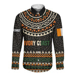 Ivory Coast African Pattern Long Sleeve Button Shirt Ethnic Geometric and National Motto - African Pride