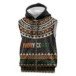Ivory Coast African Pattern Sleeveless Zip Hoodie Ethnic Geometric and National Motto - African Pride