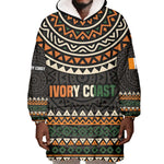 Ivory Coast African Pattern Wearable Blanket Hoodie Ethnic Geometric and National Motto - African Pride