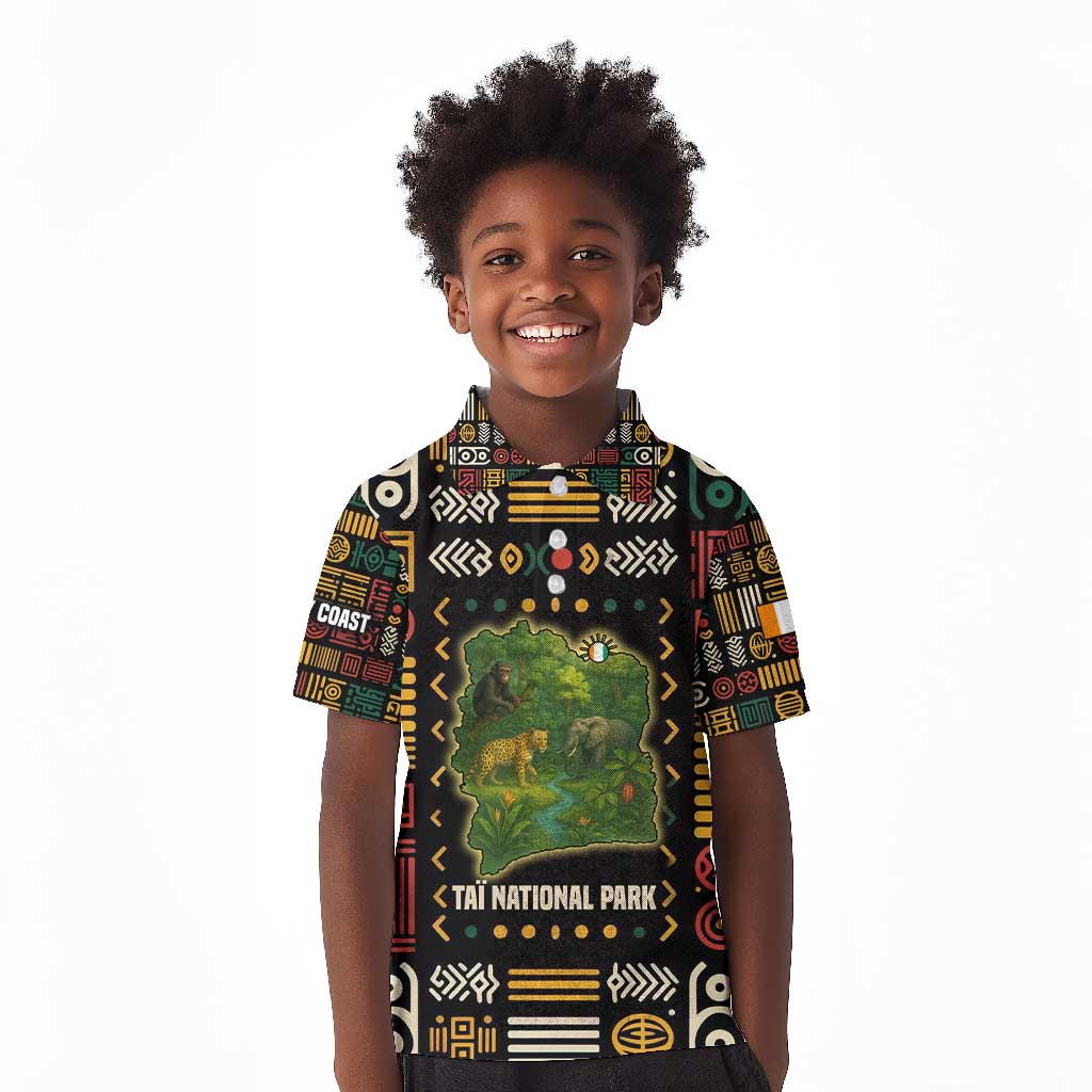 Ivory Coast Kid Polo Shirt Tai National Park Wildlife Map - African Pride