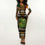 Ivory Coast Long Sleeve Bodycon Dress Tai National Park Wildlife Map - African Pride