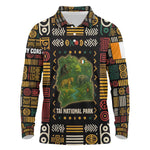 Ivory Coast Long Sleeve Polo Shirt Tai National Park Wildlife Map - African Pride