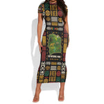 Ivory Coast Short Sleeve Bodycon Dress Tai National Park Wildlife Map - African Pride