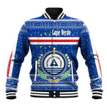 Cape Verde Christmas Baseball Jacket Blue Festive Pattern Sailing Santa and National Emblem Motif - African Pride