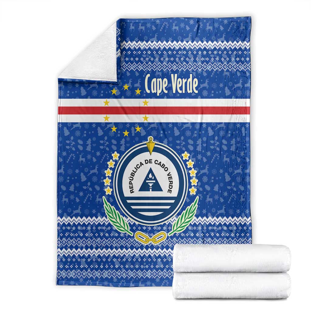 Cape Verde Christmas Blanket Blue Festive Pattern Sailing Santa and National Emblem Motif - African Pride