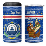 Cape Verde Christmas 4 in 1 Can Cooler Tumbler Blue Festive Pattern Sailing Santa and National Emblem Motif - African Pride