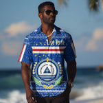 Cape Verde Christmas Hawaiian Shirt Blue Festive Pattern Sailing Santa and National Emblem Motif - African Pride
