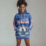 Cape Verde Christmas Hoodie Dress Blue Festive Pattern Sailing Santa and National Emblem Motif - African Pride