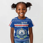 Cape Verde Christmas Kid T shirt Blue Festive Pattern Sailing Santa and National Emblem Motif - African Pride