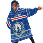 Cape Verde Christmas Kid Wearable Blanket Hoodie Blue Festive Pattern Sailing Santa and National Emblem Motif - African Pride